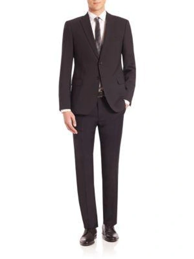 Giorgio Armani Classic Fit Solid Wool Stretch Suit In Black