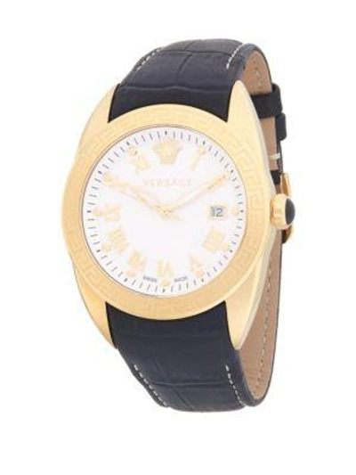 Versace Stainless Steel And Leather-strap Watch In Black