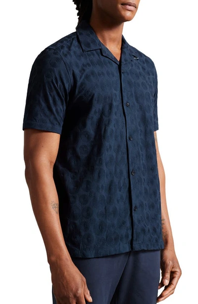 Ted Baker Allbury Embroidered Disc Short Sleeve Shirt In Navy