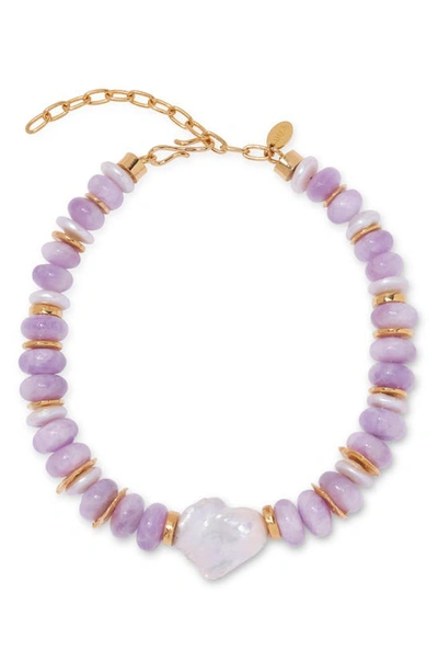 Lizzie Fortunato Women's Azure Postcard Provence Ii 18k-gold-plated, Kunzite & Pearl Beaded Necklace In Lavender