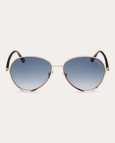 Tom Ford Women's Shiny Dark Havana & Blue Gradient T-logo Pilot Sunglasses In Shiny Rose Gold