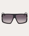 Tom Ford Gradient Logo Square Acetate Sunglasses In Shiny Black