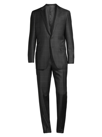 Canali Men's Windowpane Wool Suit In Dark Grey