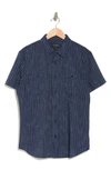 Lucky Brand Mason Short Sleeve Workwear Button-up Shirt In Navy Stripe
