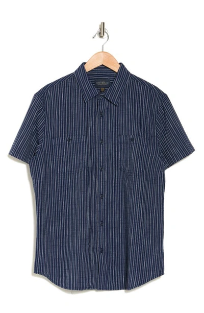 Lucky Brand Mason Short Sleeve Workwear Button-up Shirt In Navy Stripe