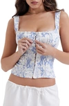 House Of Cb Chicca Square Neck Corset Top In Blue Print Flower