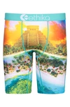 Ethika Kids' Tulum Temple Boxer Briefs In Teal/ Orange