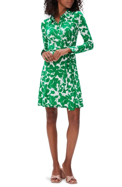 Diane Von Furstenberg Didi Floral Long Sleeve Wrap Shirtdress In Green
