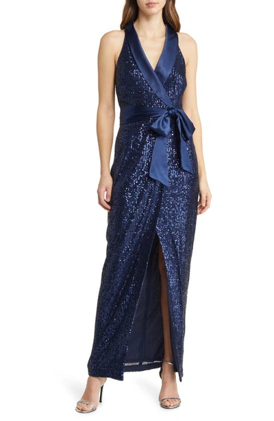 Eliza J Sequin Tuxedo Gown In Navy