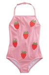 Mini Boden Kids' Pineapple Appliqué One-piece Swimsuit In Pink Lemonade