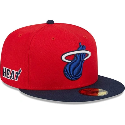 New Era Men's  Red, Navy Miami Heat 59fifty Fitted Hat In Red,navy