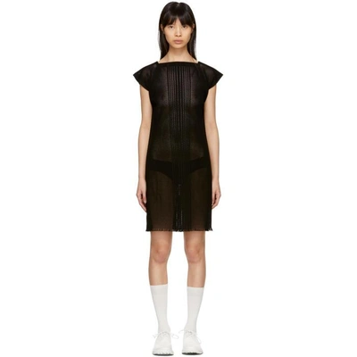 Issey Miyake Black Short Striped Dress In 15 Black