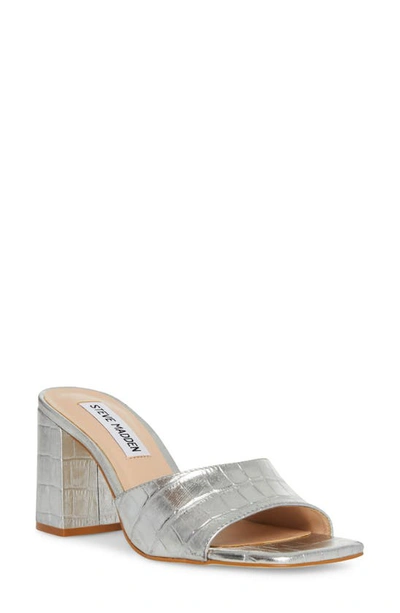 Steve Madden Women's Alaya Slip On Square Toe High Heel Sandals In Silver