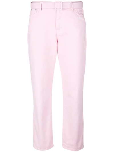 Off-white Belted Straight-leg Cropped Jeans In Pink