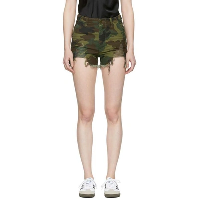 R13 Distressed Camouflage Print Camp Shorts In 325 Camo