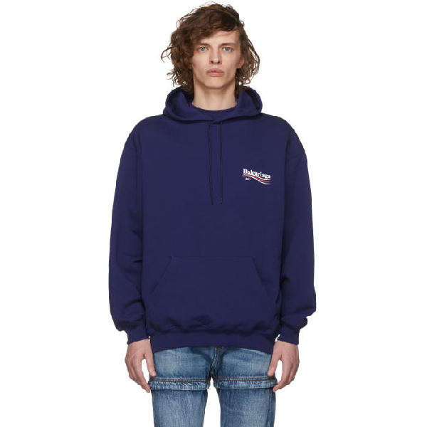 balenciaga blue campaign logo hoodie