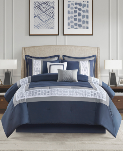 510 Design Powell Embroidered 8 Piece Comforter Set, California King In Navy
