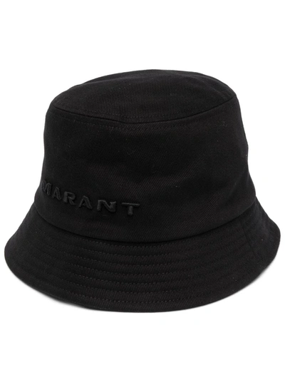 Isabel Marant Embroidered-logo Cotton Bucket Hat In Black