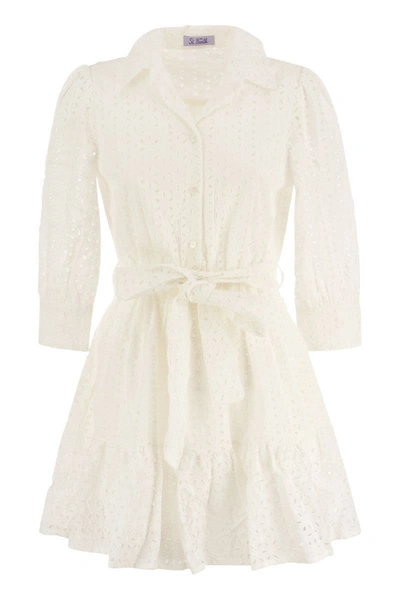 Mc2 Saint Barth Short Cotton Dress With Embroidery In White