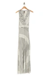 Go Couture Sleeveless Maxi Stripe Dress In Charcoal Colorblock