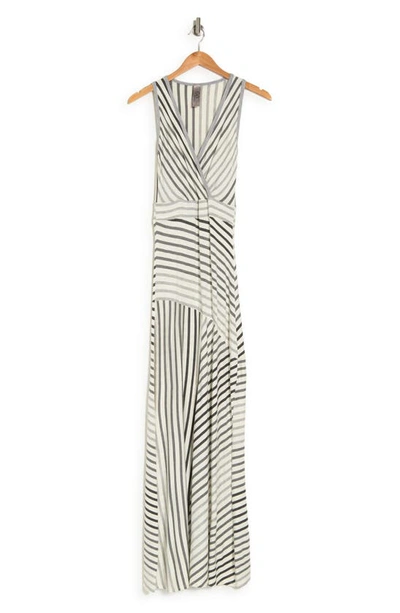 Go Couture Sleeveless Maxi Stripe Dress In Charcoal Colorblock