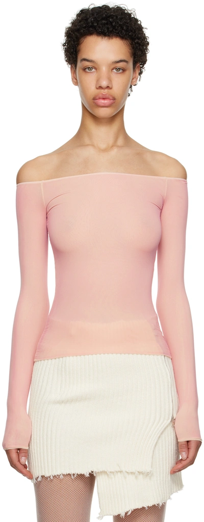 Mm6 Maison Margiela Boat-neck Long-sleeve T-shirt In Pink