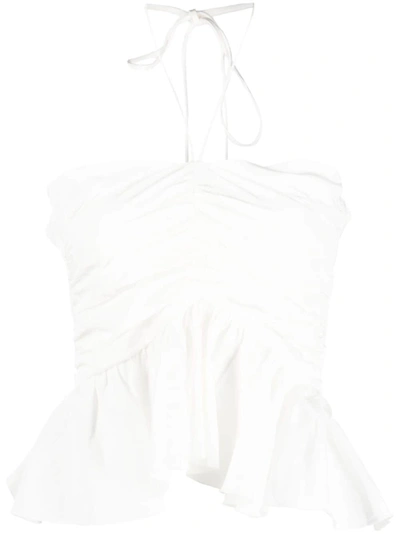 Msgm Ruched Halterneck Top In White