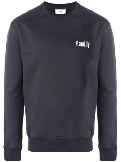 Ami Alexandre Mattiussi Crew Neck Sweatshirt White Family Embroidery In Blue