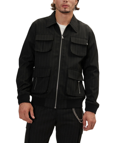 Ron Tomson Men's Modern Pinstriped Cargo Jacket In Black White-