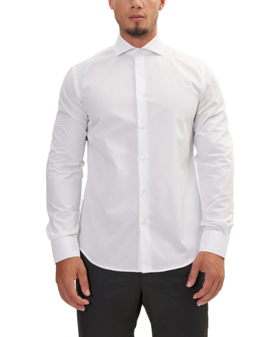 Ron Tomson Men's Modern Spread Collar Textured Fitted Shirt In White Gray