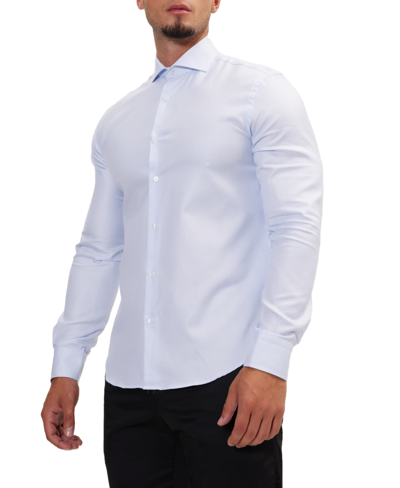 Ron Tomson Men's Modern Spread Collar Textured Fitted Shirt In Blue White