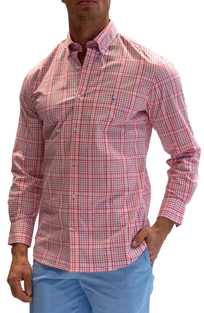 Tailorbyrd Plaid Print Long Sleeve Stretch Cotton Button-down Shirt In Orange