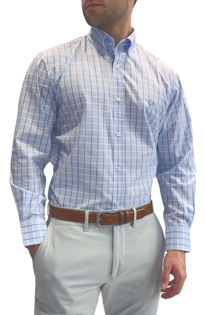 Tailorbyrd Check Print Long Sleeve Stretch Cotton Button-down Shirt In Peri Blue