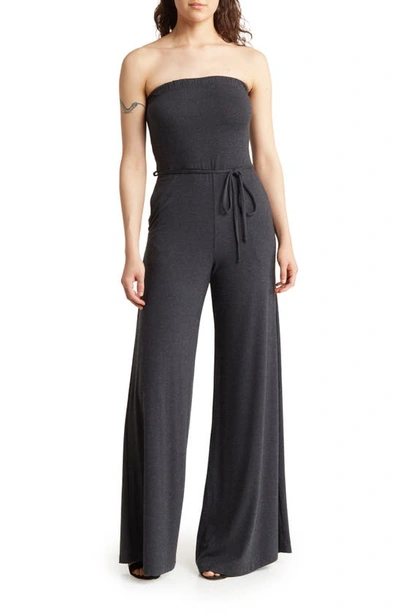 Go Couture Strapless Tube Jumpsuit In Charcoal