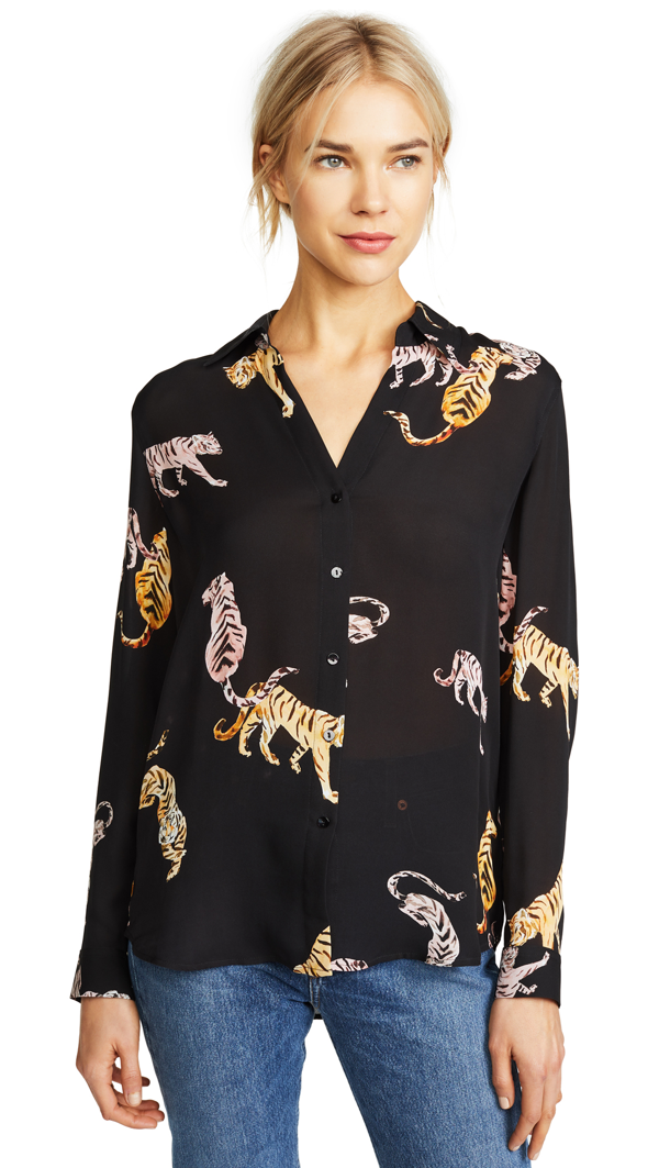 L Agence Women's Nina Tiger-print Silk Blouse In Black Multi | ModeSens