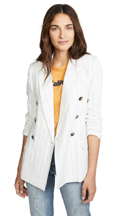 L Agence Brea Pinstriped Linen And Cotton-blend Blazer In Ivory/black