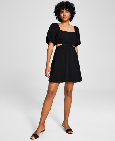 And Now This Women's Puff-sleeve Mixed Media Dress In Black