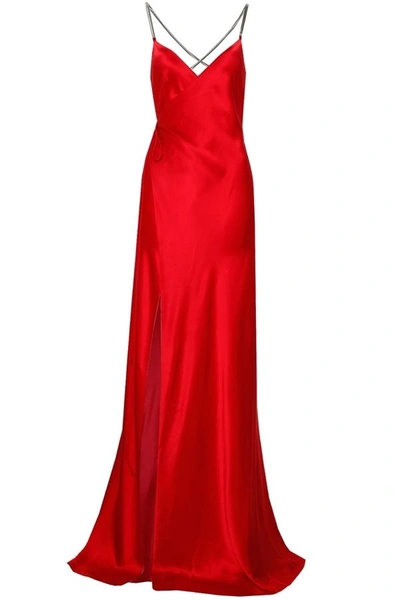Mason Wrap Gown With Chains Red Silk Charmeuse