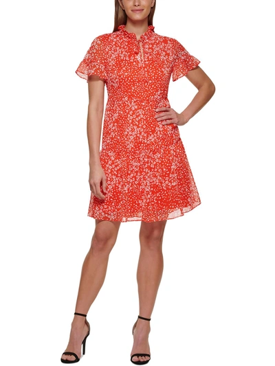 Dkny Womens Ruffled Short Mini Dress In Orange