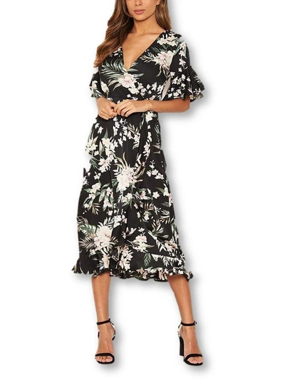 Ax Paris Womens Ruffled Long Wrap Dress In Black