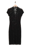 Marina Sequin Lace Cap Sleeve Sheath Dress In Black