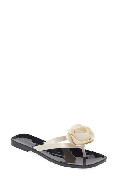 Jeffrey Campbell So Sweet Flip Flop In Cream Shiny Black Shiny