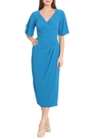 Maggy London Flutter Sleeve Faux Wrap Midi Dress In Brilliant Blue