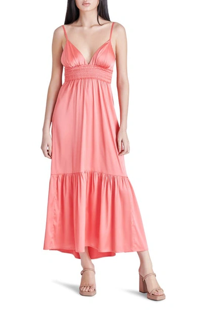 Steve Madden Lisa Stretch Satin Charmeuse Midi Dress In Spring Rose