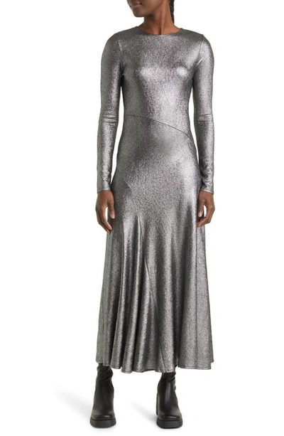 Topshop Cut & Sew Long Sleeve Midi Dress In Silver