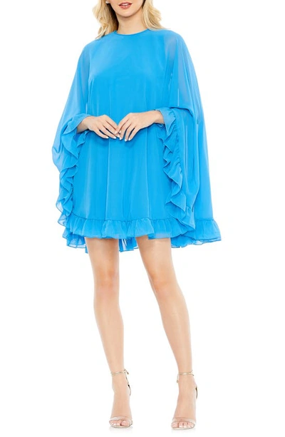 Mac Duggal Ruffle Long Sleeve Chiffon Trapeze Minidress In Turquoise