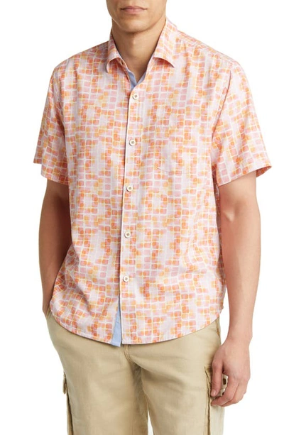 Tommy Bahama Tide Pool Tiles Short Sleeve Button-up Shirt In Pink Confetti