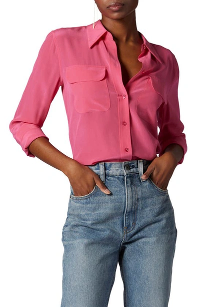 Equipment Signature Slim Fit Silk Button-up Shirt In Raspberry Sorbet