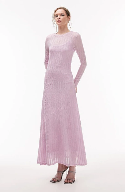 Topshop Stripe Long Sleeve Dress In Lilac