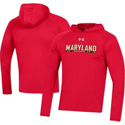 Under Armour Red Maryland Terrapins School Logo Raglan Long Sleeve Hoodie Performance T-shirt